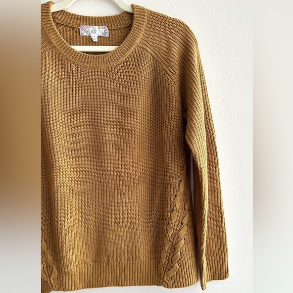 Pink Rose Gold Cable Knit Sweater, Crewneck Sweater, Size Medium - Picture 4 of 16